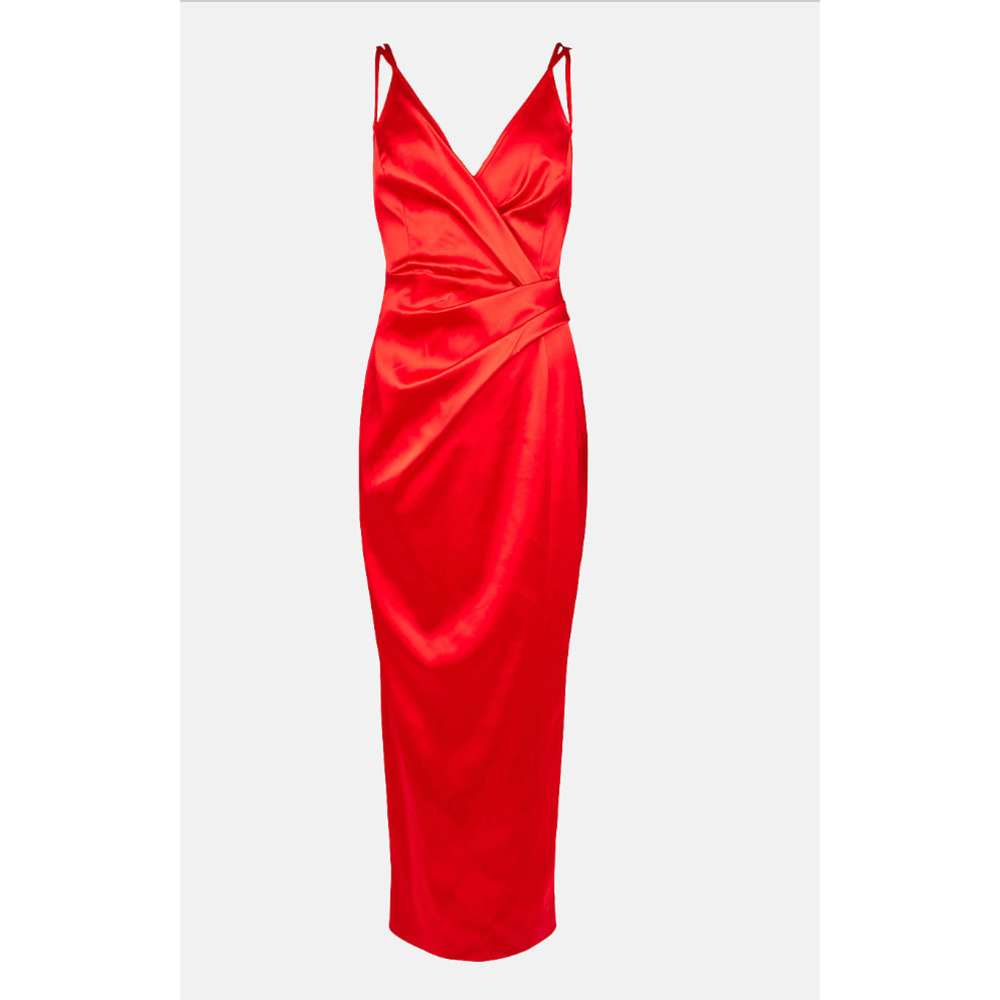 Karen Millen Dress Womens 8 Red Italian Structured Satin Strappy Maxi NWT